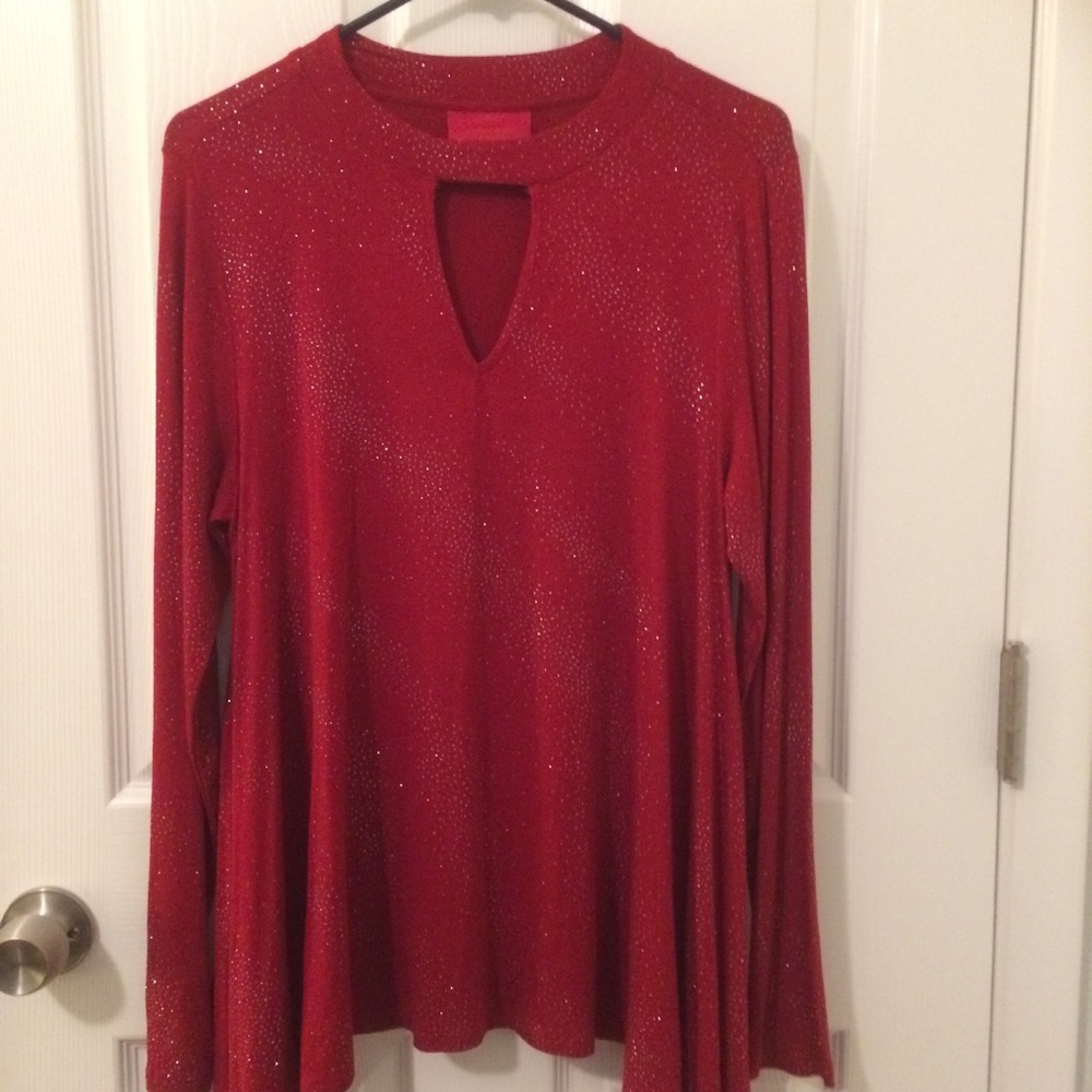 RED SPARKLE CASCADE CUT OUT TOP